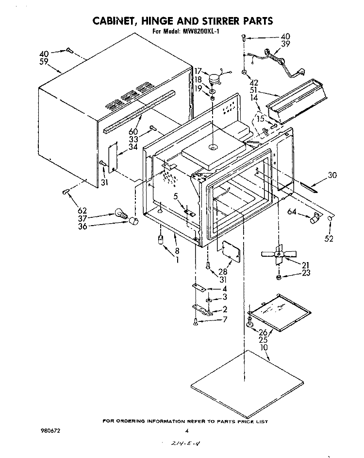 CABINET, HINGE AND STIRRER Diagram and Parts List for MW8200XL1  Whirlpool Microwave