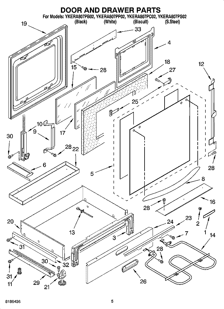 DOOR AND DRAWER PARTS Diagram and Parts List for YKERA807PC02  KitchenAid Range