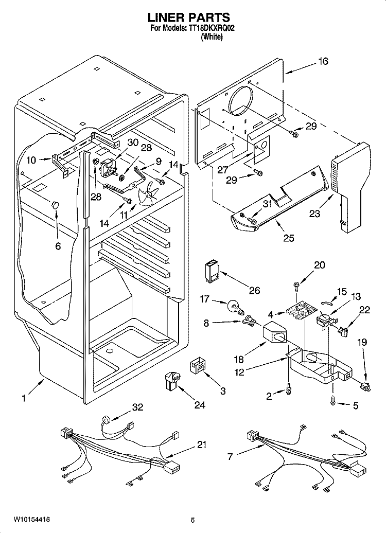 LINER PARTS Diagram and Parts List for TT18DKXRQ02  Estate Refrigerator