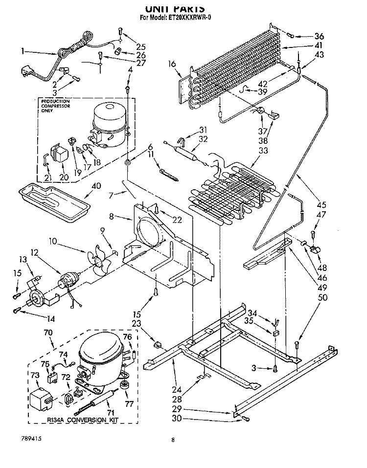 UNIT Diagram and Parts List for ET20XKXRWR0  Whirlpool Refrigerator