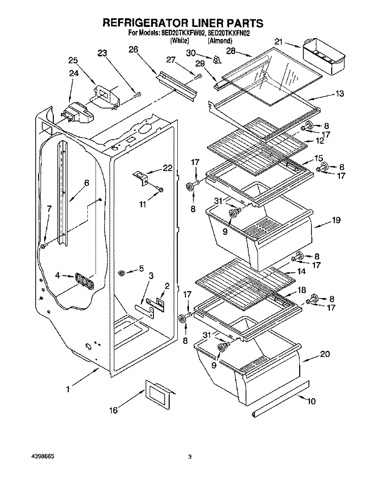REFRIGERATOR LINER Diagram and Parts List for 8ED20TKXFW02  Whirlpool Refrigerator