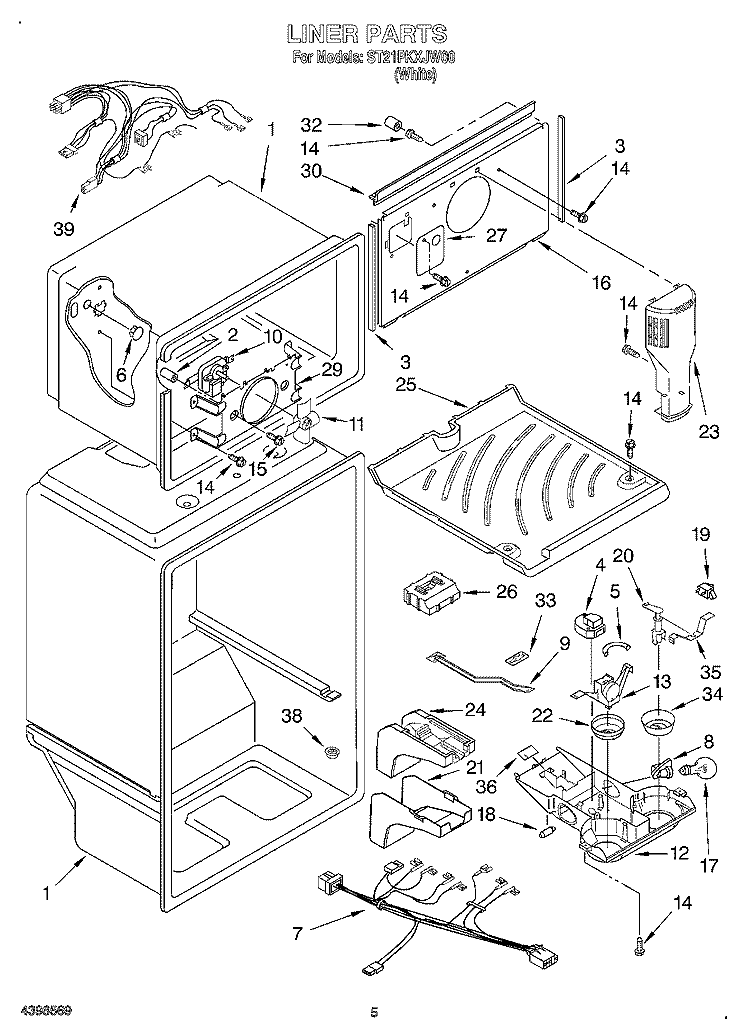 LINER Diagram and Parts List for ST21PKXJW00  Whirlpool Refrigerator