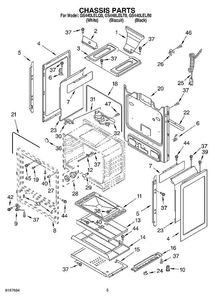 CHASSIS PARTS Diagram and Parts List for GS440LELQ0  Whirlpool Range