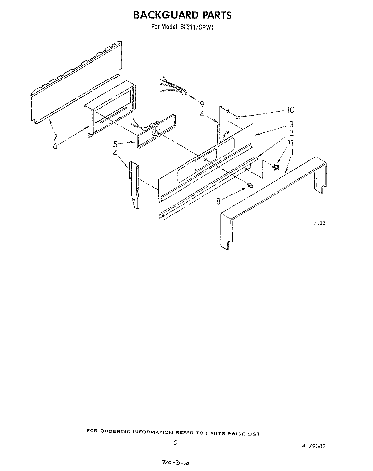 BACKGUARD Diagram and Parts List for SF3117SRW1  Whirlpool Range
