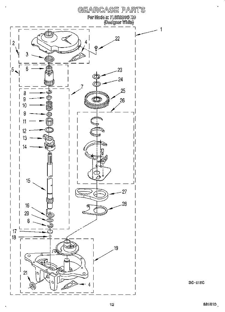 GEARCASE Diagram and Parts List for 7LSR8244HQ0  Whirlpool Washer