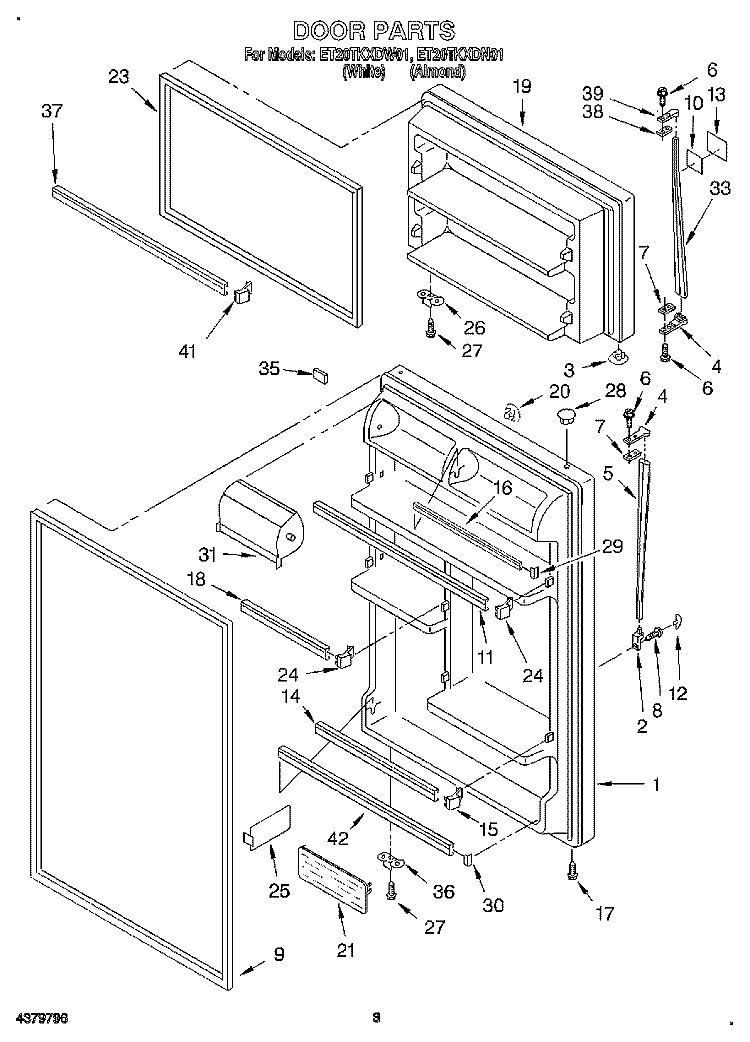 DOOR Diagram and Parts List for ET20TKXDN01  Whirlpool Refrigerator