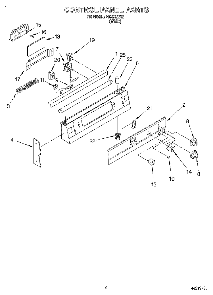 CONTROL PANEL Diagram and Parts List for WDE32202  Whirlpool Range