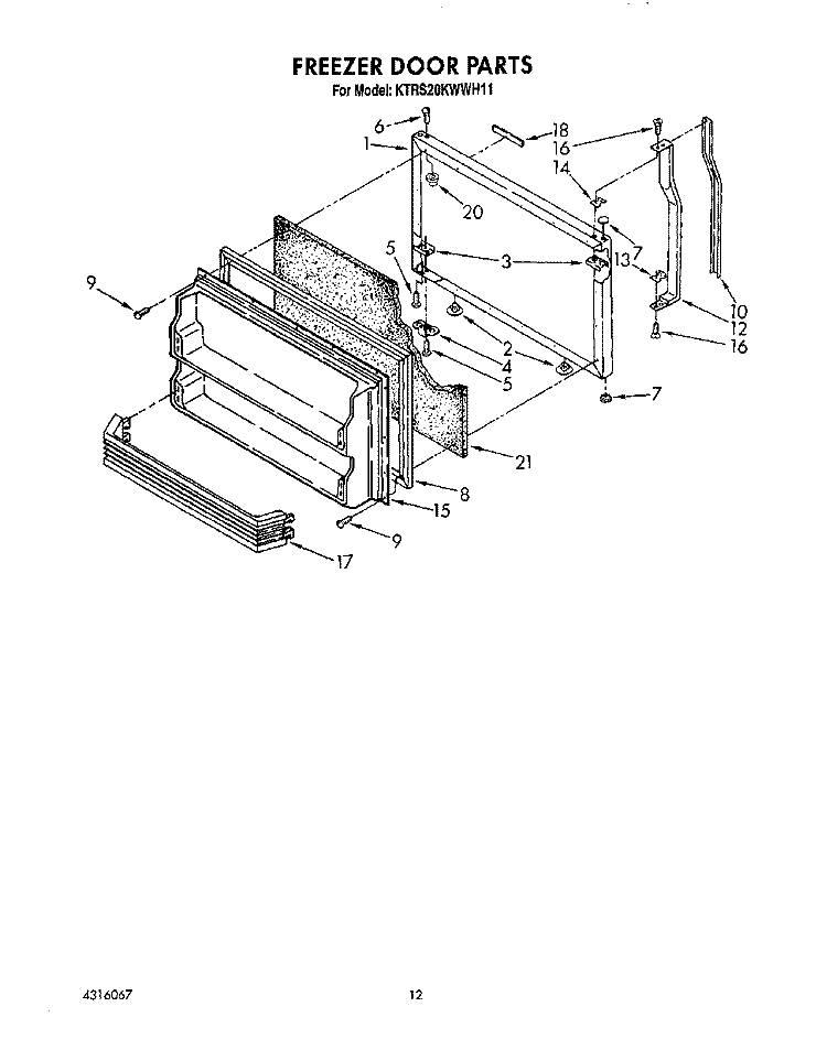 FREEZER DOOR Diagram and Parts List for KTRS20KWAL11  KitchenAid Refrigerator