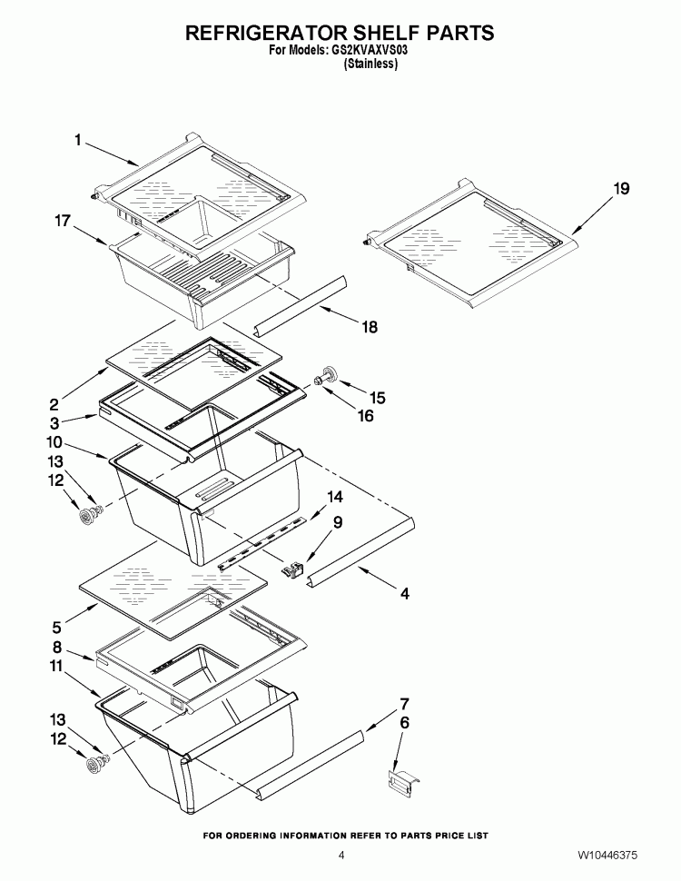 REFRIGERATOR SHELF PARTS Diagram and Parts List for GS2KVAXVS03  Whirlpool Refrigerator