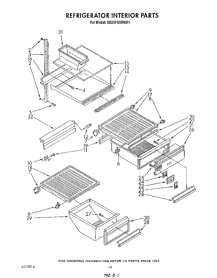 REFRIGERATOR INTERIOR , LIT/OPTIONAL Diagram and Parts List for ED25PSXRWR1  Whirlpool Refrigerator