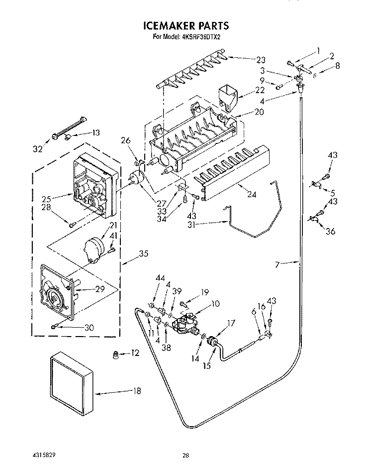 ICEMAKER Diagram and Parts List for 4KSRF36DTX2  KitchenAid Refrigerator