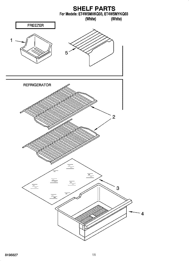 SHELF PARTS, OPTIONAL PARTS Diagram and Parts List for ET4WSMYKQ03  Whirlpool Refrigerator