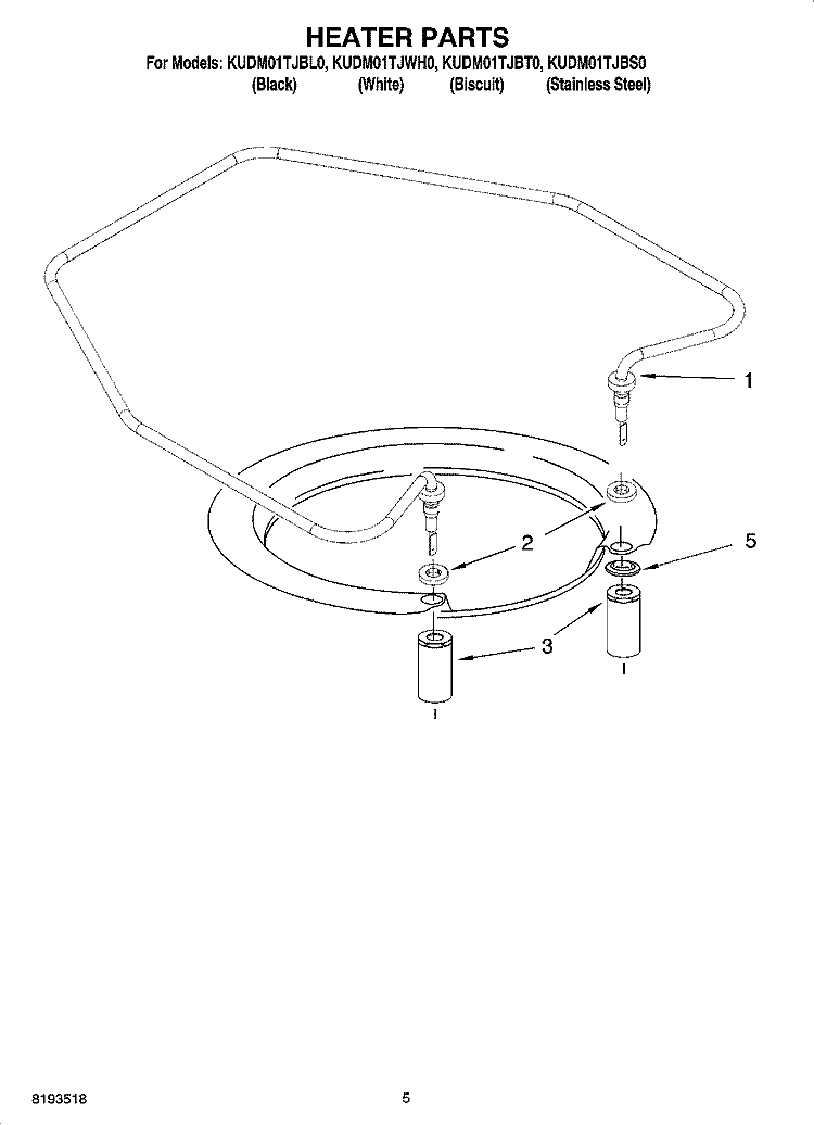 HEATER PARTS Diagram and Parts List for KUDM01TJWH0  KitchenAid Dishwasher