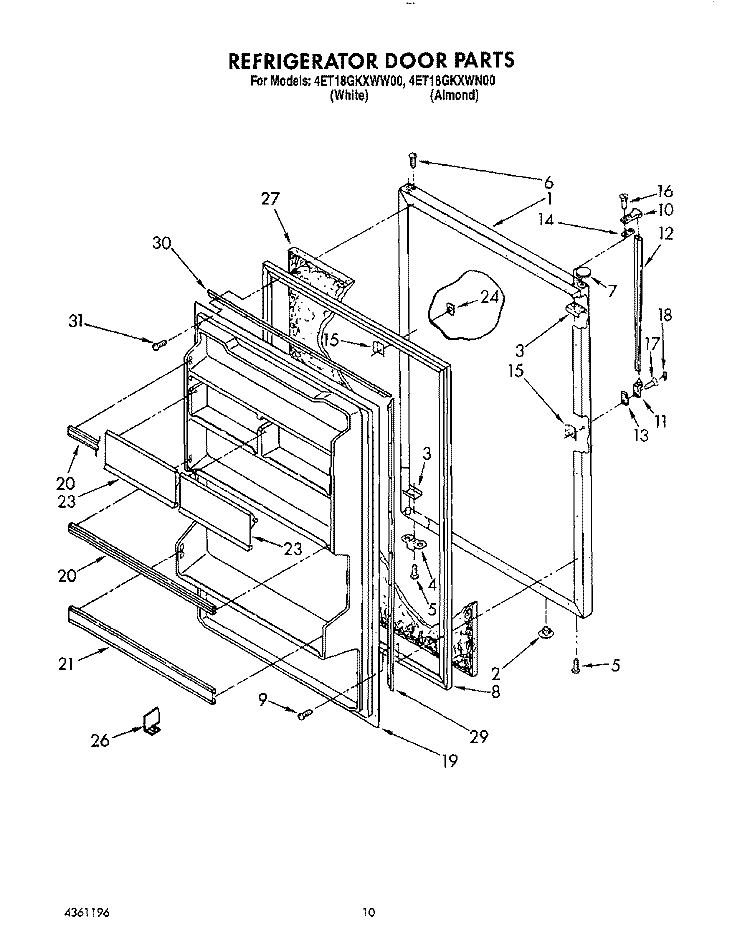 REFRIGERATOR DOOR, LIT/OPTIONAL Diagram and Parts List for 4ET18GKXWW00  Whirlpool Refrigerator