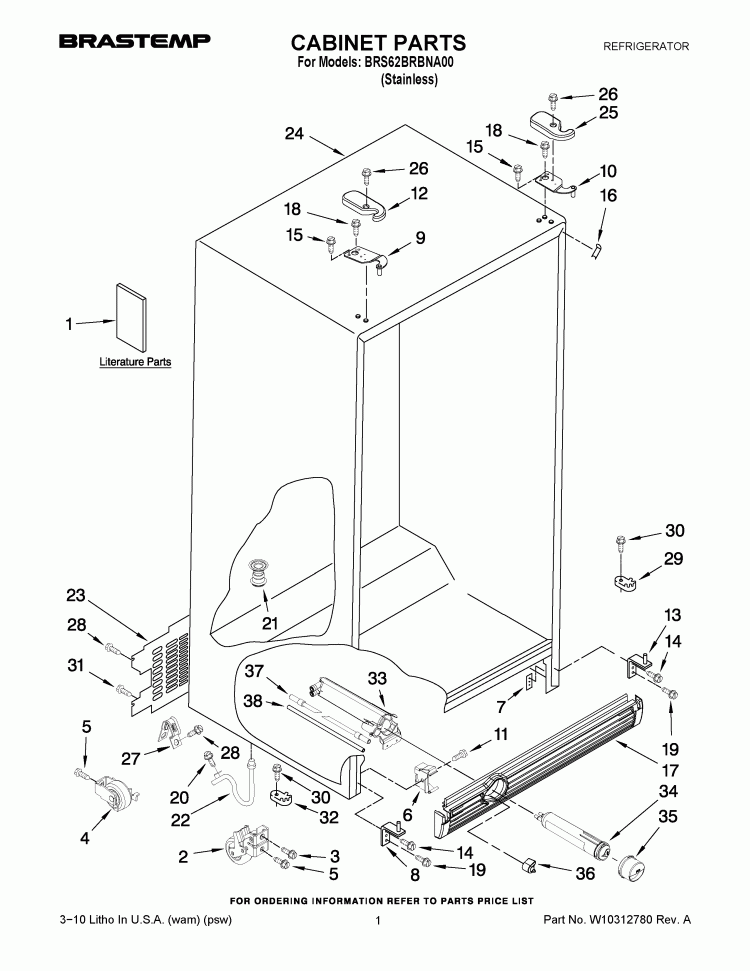 CABINET PARTS Diagram and Parts List for BRS62BRBNA00  Whirlpool Refrigerator