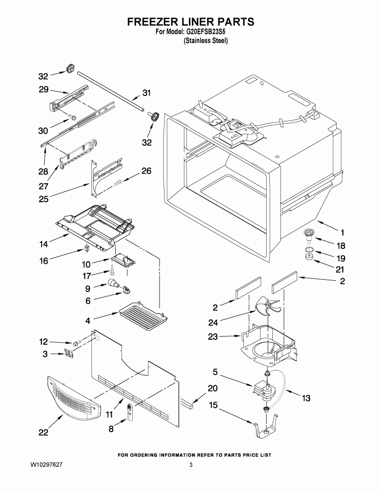 FREEZER LINER PARTS Diagram and Parts List for G20EFSB23S5  Whirlpool Refrigerator