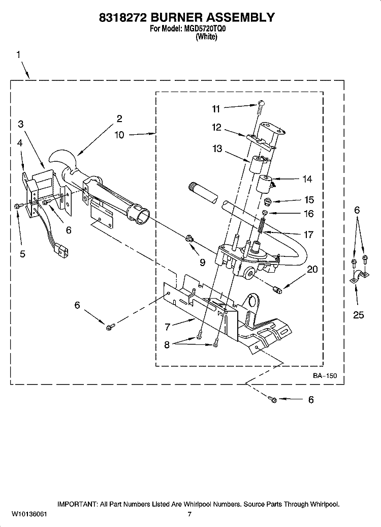 8318272 BURNER ASSEMBLY, OPTIONAL PARTS (NOT INCLUDED) Diagram and Parts List for MGD5720TQ0  Maytag Dryer