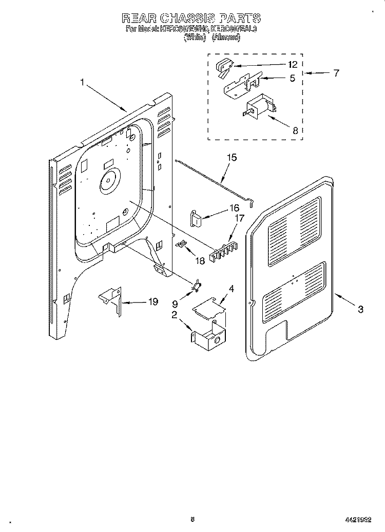 REAR CHASSIS, LIT/OPTIONAL Diagram and Parts List for KERC607EWH0  KitchenAid Range