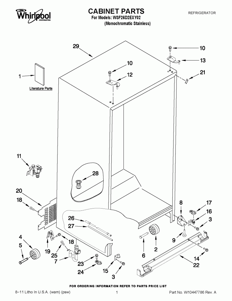 CABINET PARTS Diagram and Parts List for WSF26D2EXY02  Whirlpool Refrigerator