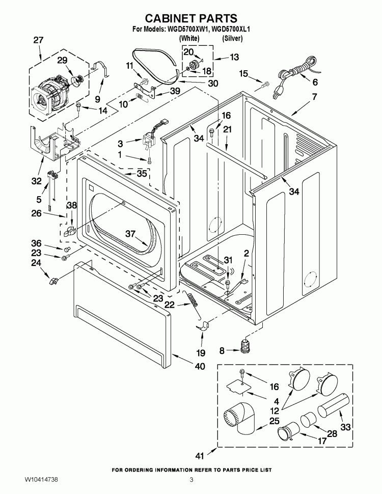 CABINET PARTS Diagram and Parts List for WGD5700XW1  Whirlpool Dryer