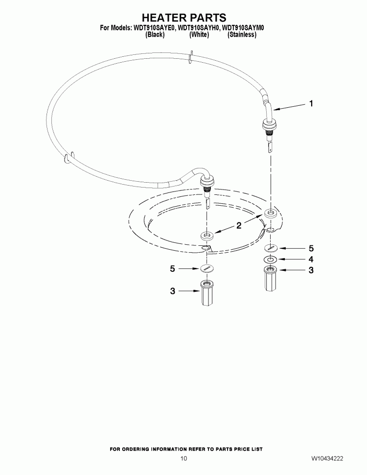 HEATER PARTS Diagram and Parts List for WDT910SAYE0  Whirlpool Dishwasher