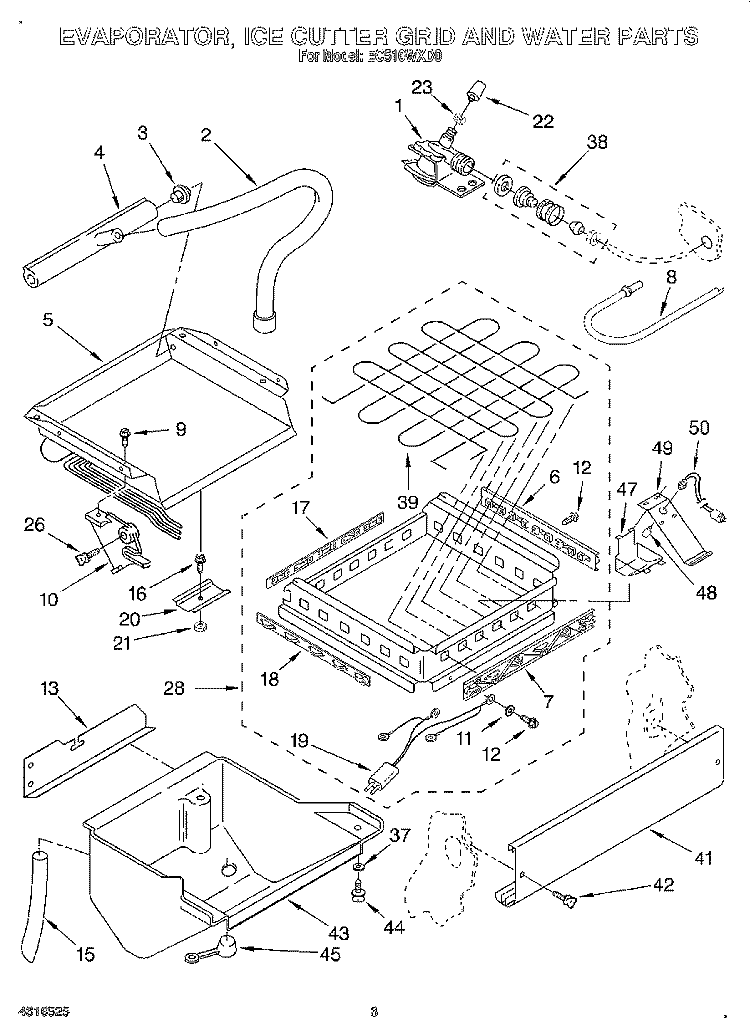 EVAPORATOR, ICE CUTTER GRID AND WATER Diagram and Parts List for EC510WXD0  Whirlpool Ice Maker