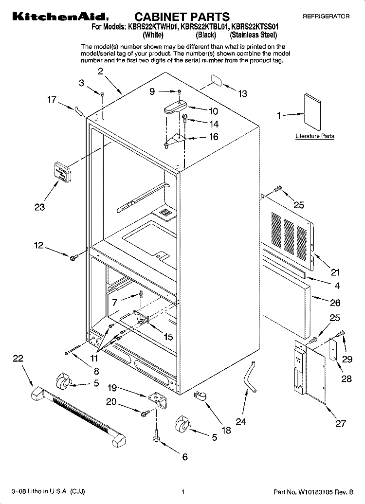 CABINET PARTS Diagram and Parts List for KBRS22KTSS01  KitchenAid Refrigerator