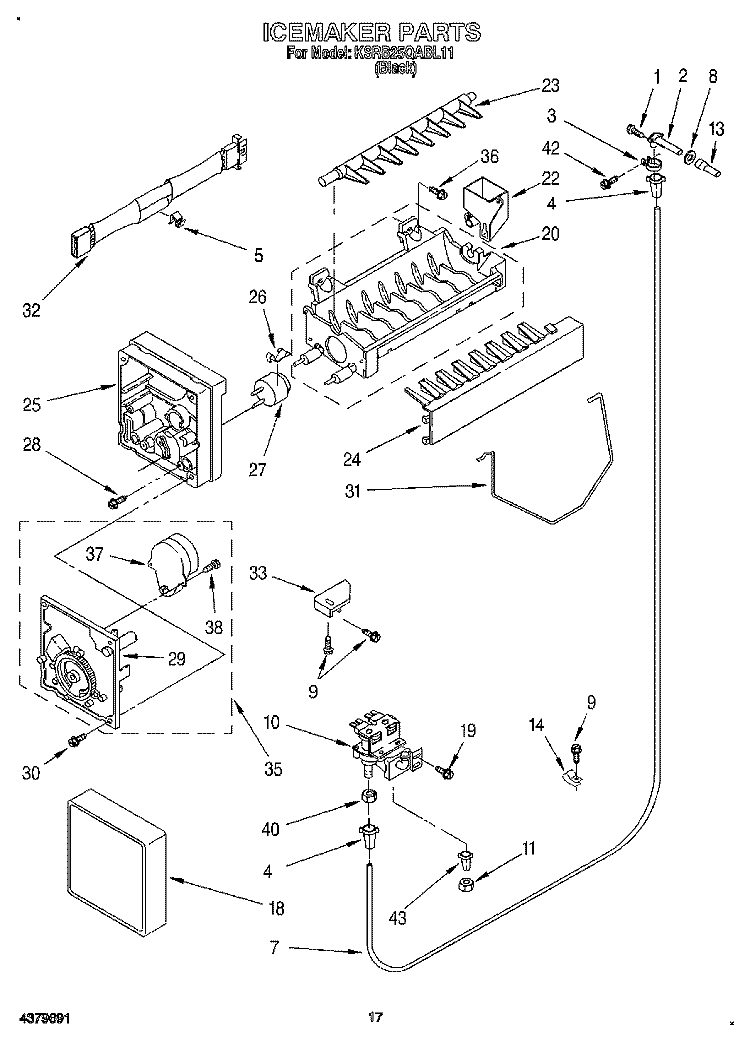 ICEMAKER Diagram and Parts List for KSRB25QABL11  KitchenAid Refrigerator