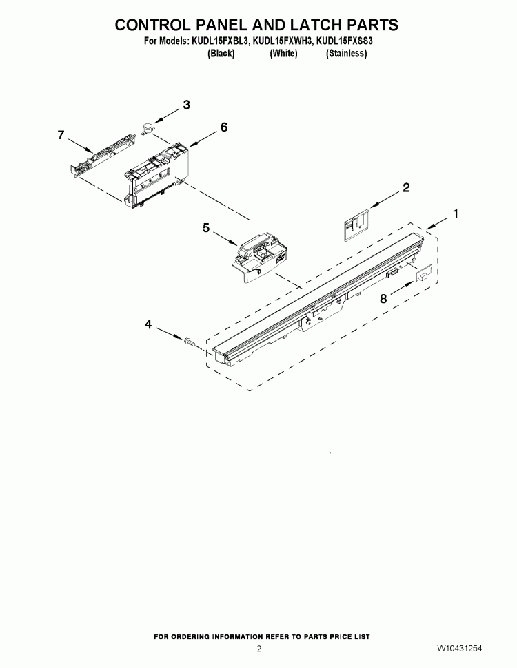 CONTROL PANEL AND LATCH PARTS Diagram and Parts List for KUDL15FXWH3  KitchenAid Dishwasher