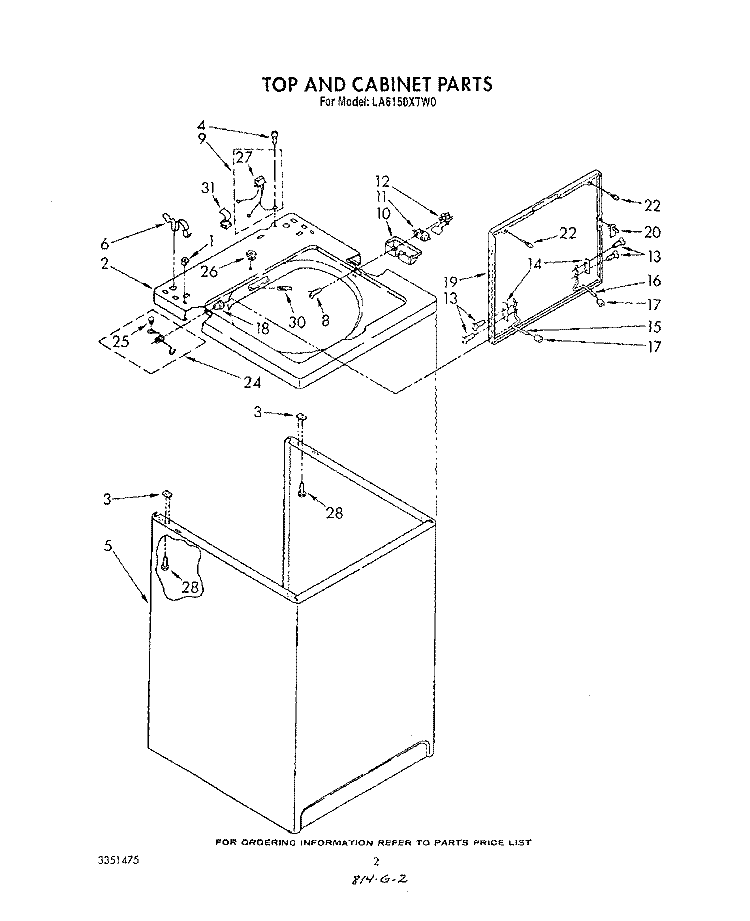 TOP AND CABINET , LIT/OPTIONAL Diagram and Parts List for LA6150XTW0  Whirlpool Washer