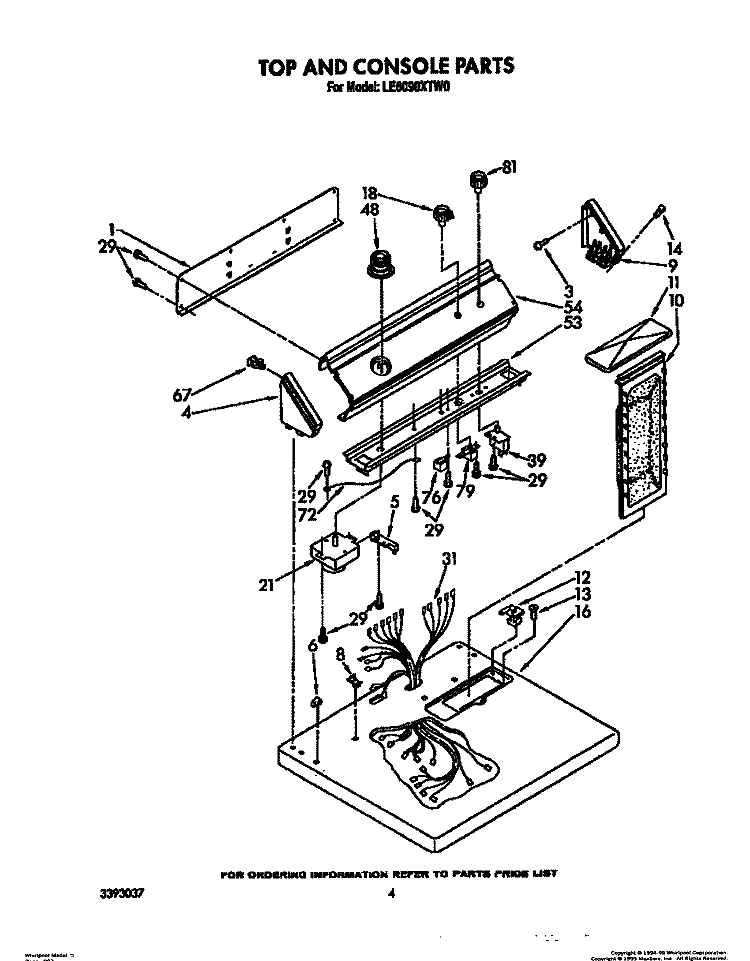 TOP AND CONSOLE Diagram and Parts List for LE6090XTN0  Whirlpool Dryer