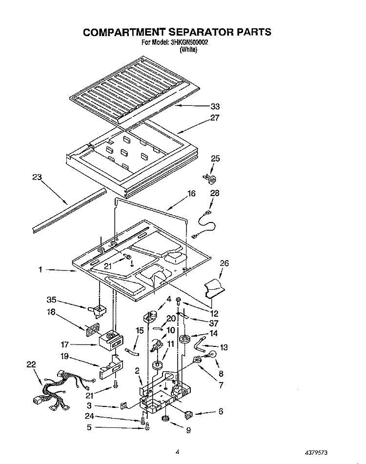 COMPARTMENT SEPARATOR Diagram and Parts List for 3HKGN500002  Whirlpool Refrigerator