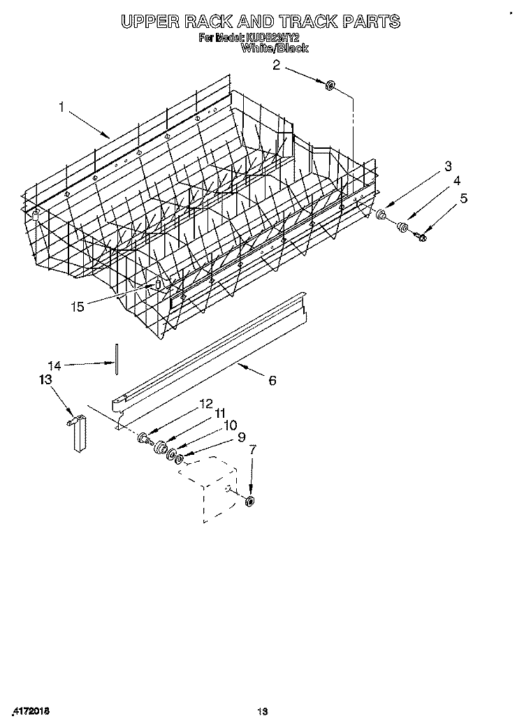UPPER RACK AND TRACK Diagram and Parts List for KUDB23HY2  KitchenAid Dishwasher