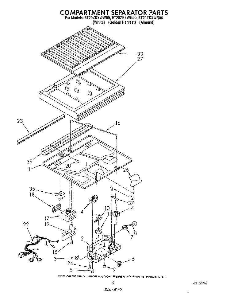 COMPARTMENT SEPARATOR Diagram and Parts List for ET20ZKXWG00  Whirlpool Refrigerator