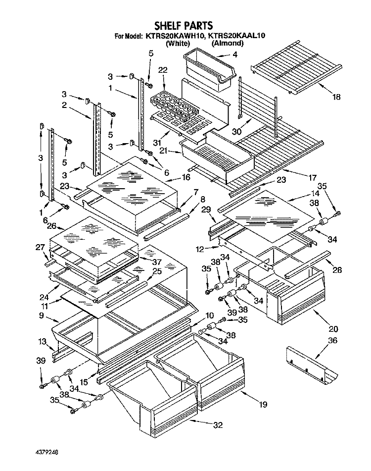 SHELF, LIT/OPTIONAL Diagram and Parts List for KTRS20KAWH10  KitchenAid Refrigerator