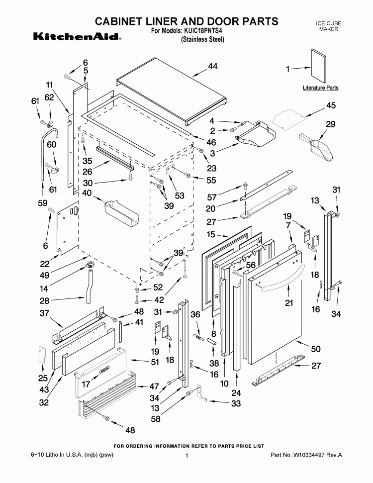 CABINET LINER AND DOOR PARTS Diagram and Parts List for KUIC18PNTS4  KitchenAid Ice Maker