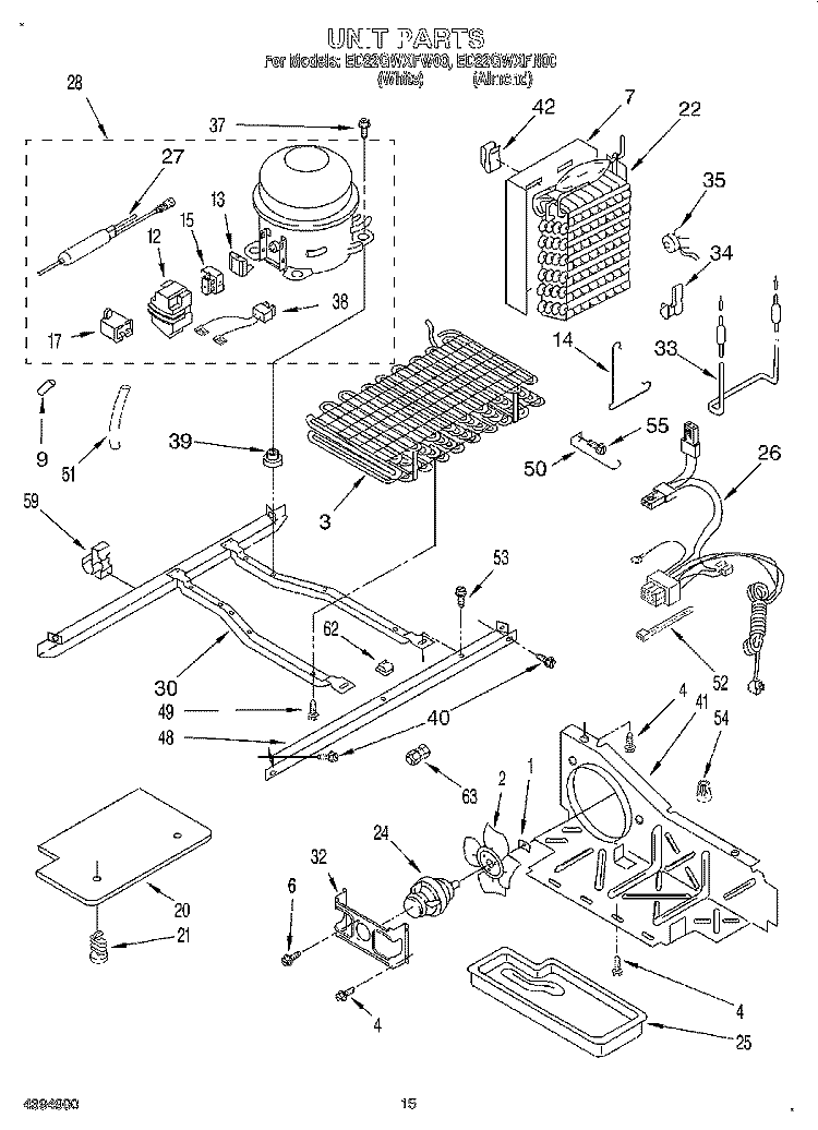 UNIT Diagram and Parts List for ED22GWXFW00  Whirlpool Refrigerator