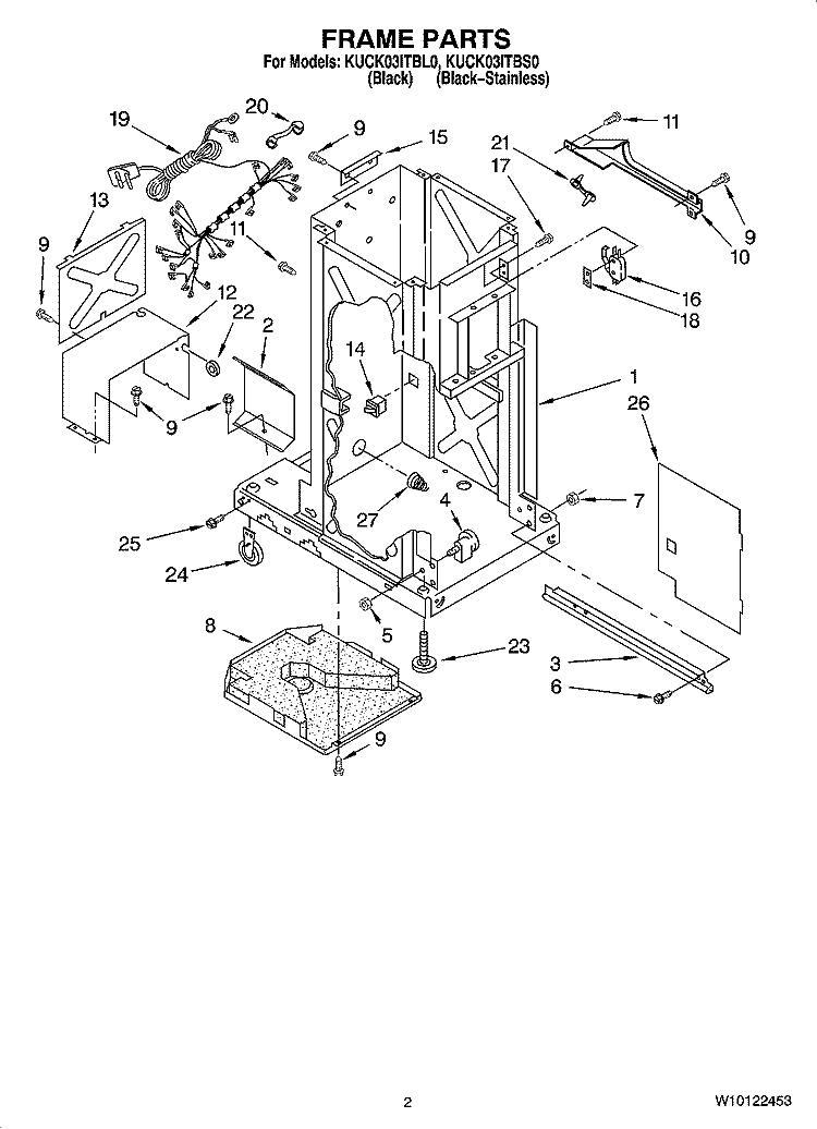 FRAME PARTS Diagram and Parts List for KUCK03ITBS0  KitchenAid Trash Compactor