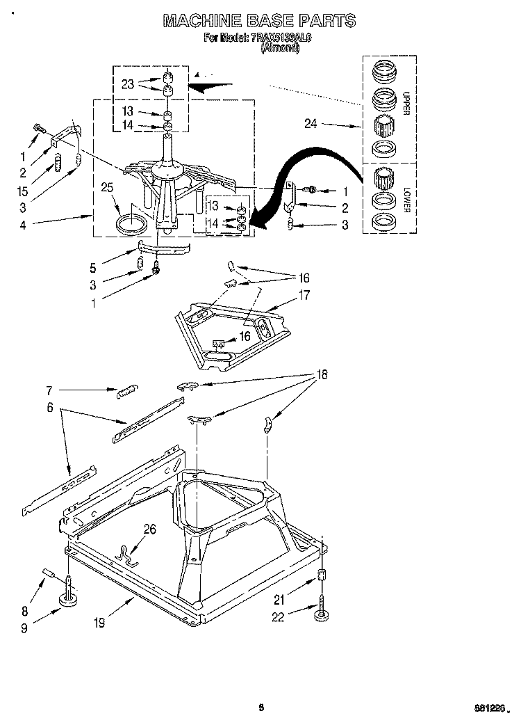 MACHINE BASE Diagram and Parts List for 7RAX5133AL0  Whirlpool Washer