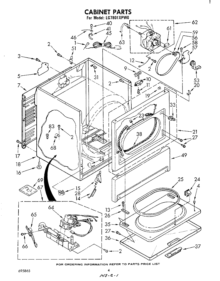 CABINET Diagram and Parts List for LG7801XPW0  Whirlpool Dryer