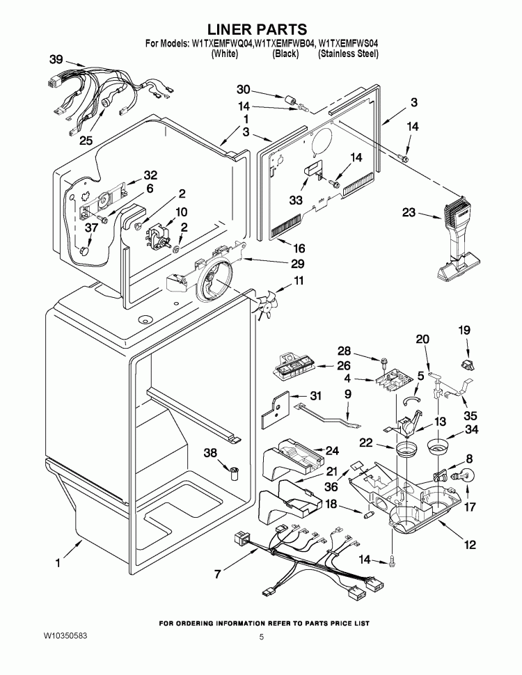 LINER PARTS Diagram and Parts List for W1TXEMFWS04  Whirlpool Refrigerator