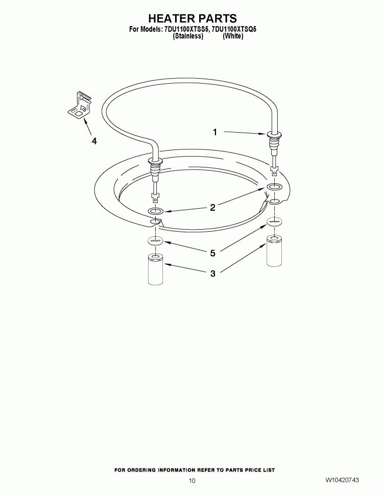 HEATER PARTS Diagram and Parts List for 7DU1100XTSS5  Whirlpool Dishwasher
