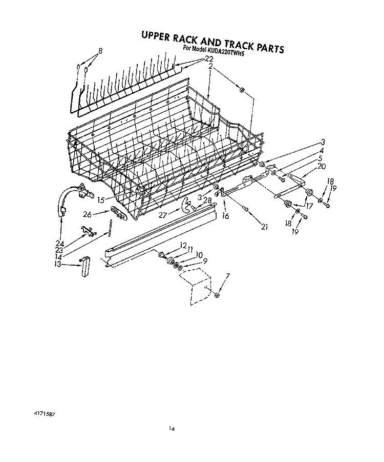 UPPER RACK AND TRACK Diagram and Parts List for KUDA220TWH5  KitchenAid Dishwasher