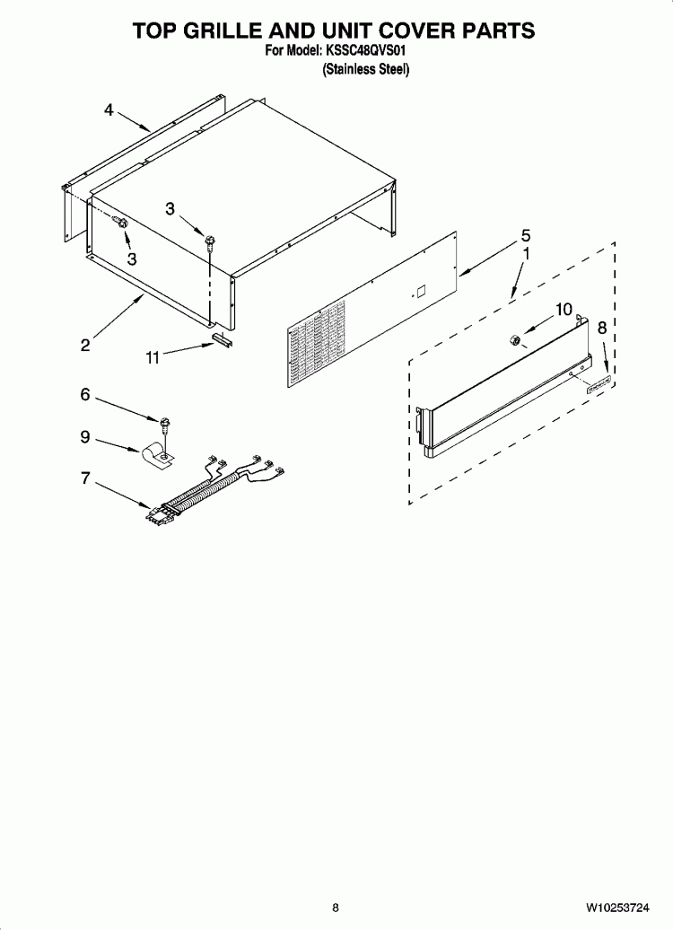 TOP GRILLE AND UNIT COVER PARTS Diagram and Parts List for KSSC48QVS01  KitchenAid Refrigerator