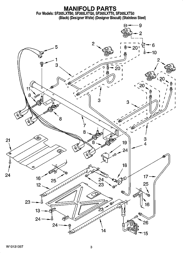 MANIFOLD PARTS Diagram and Parts List for SF265LXTB0  Whirlpool Range