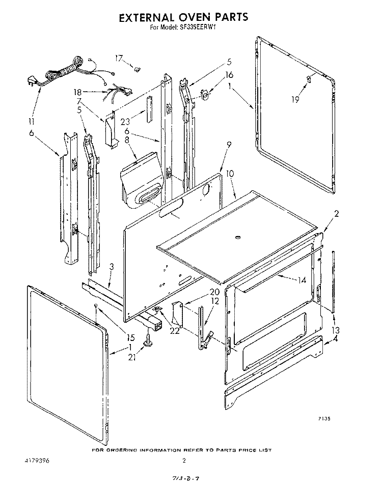 EXTERNAL OVEN Diagram and Parts List for SF335EERW1  Whirlpool Range