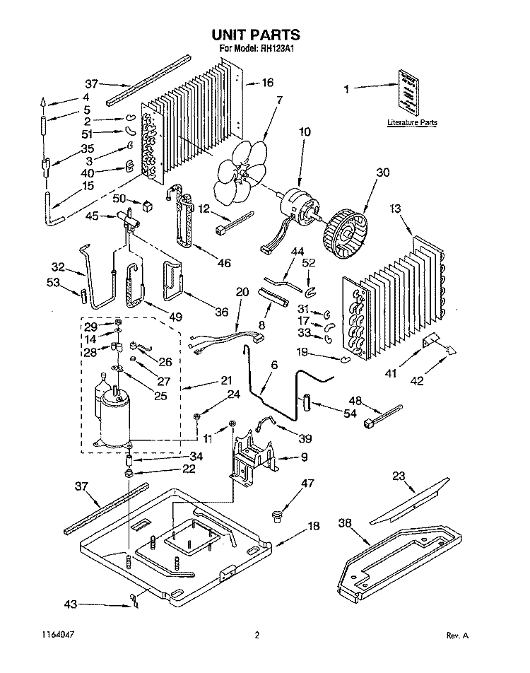UNIT, LITERATURE Diagram and Parts List for RH123A1  Whirlpool Air Conditioner