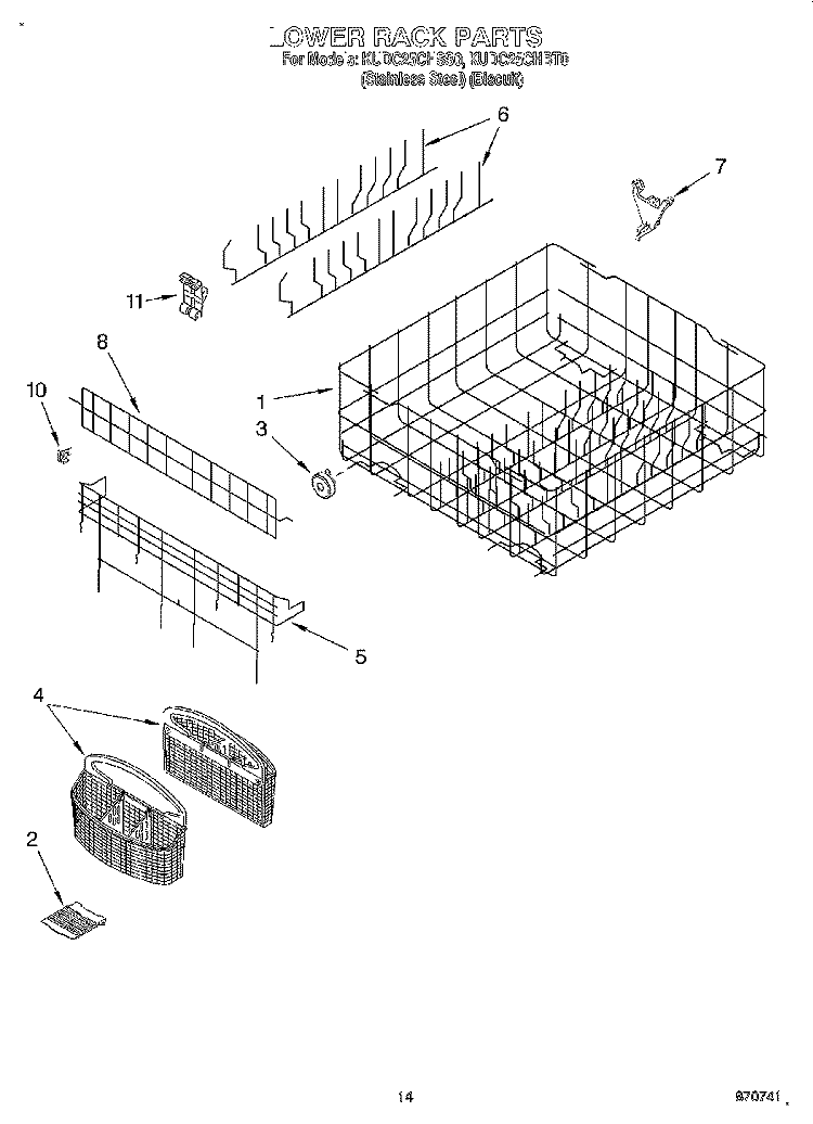 LOWER RACK Diagram and Parts List for KUDC25CHSS0  KitchenAid Dishwasher