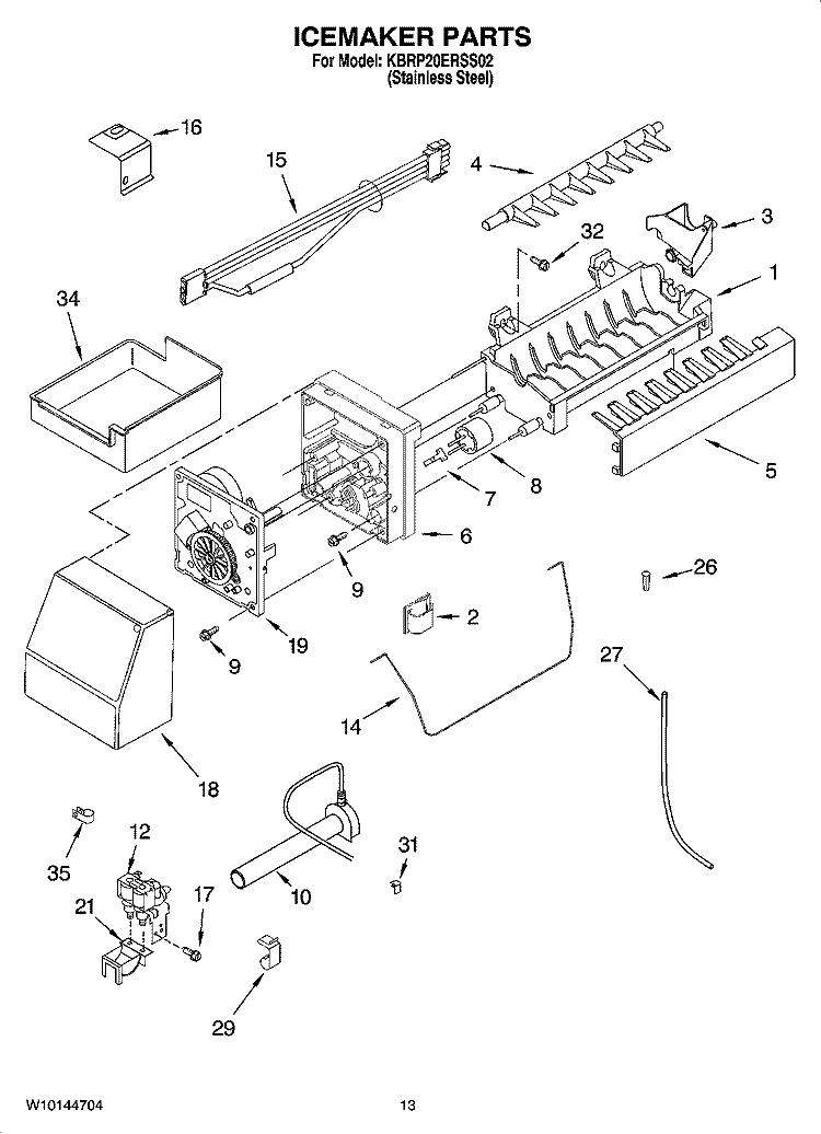 ICEMAKER PARTS Diagram and Parts List for KBRP20ERSS02  KitchenAid Refrigerator