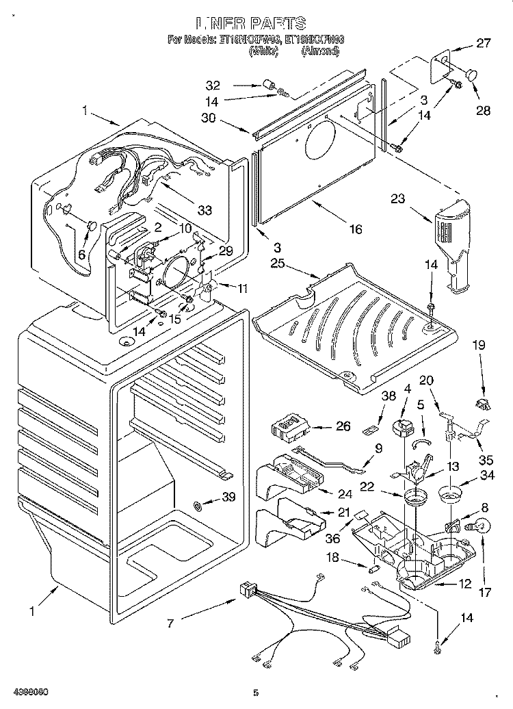 LINER Diagram and Parts List for ET18NKXFW03  Whirlpool Refrigerator